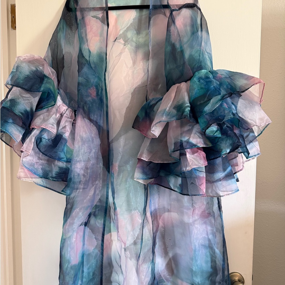 Anthropologie Sheer Pale Blue Iridescent kaftan - Picture 3 of 3